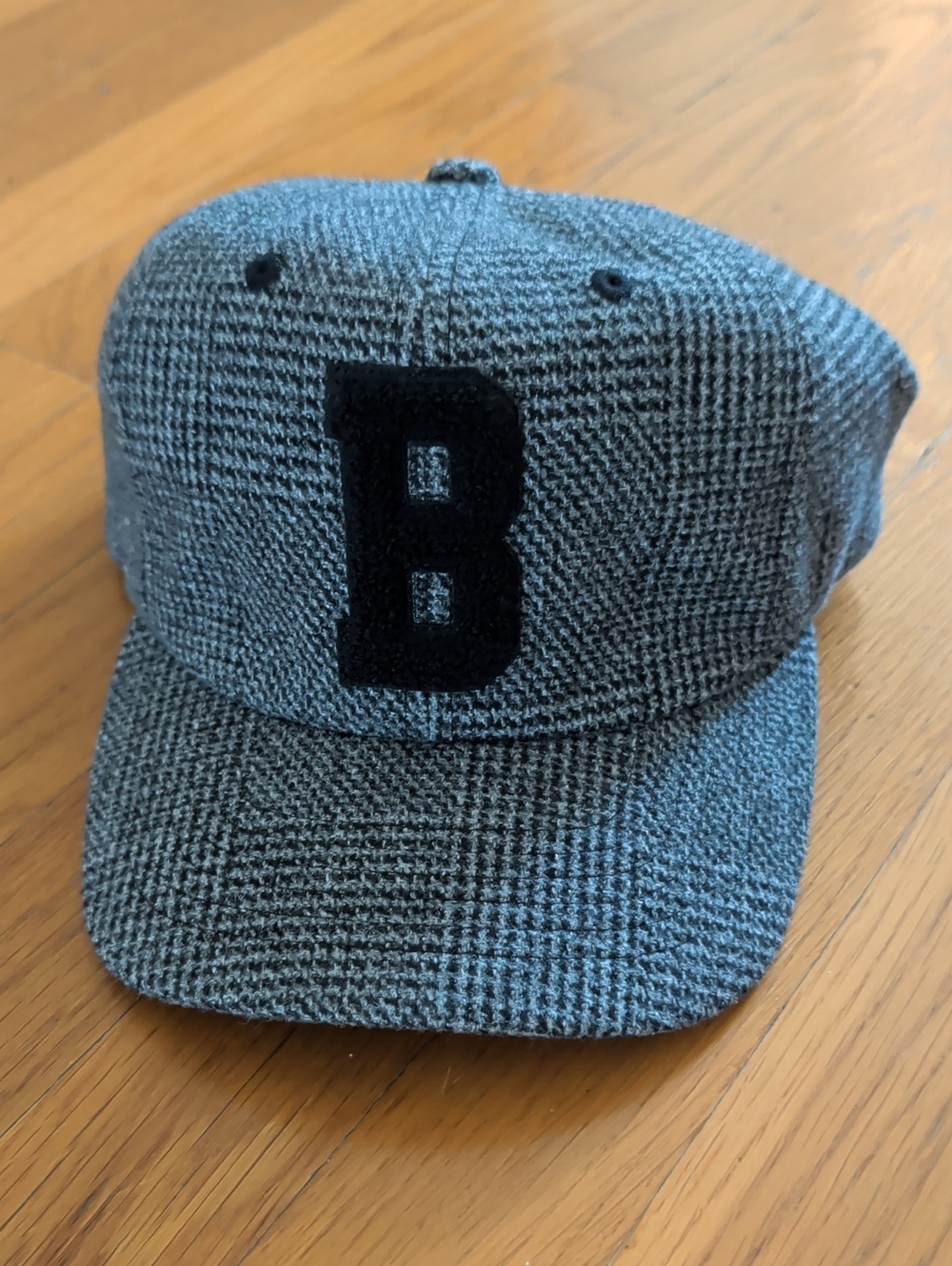 Brixton Grey Houndstooth Cap with Black 'B' Patch